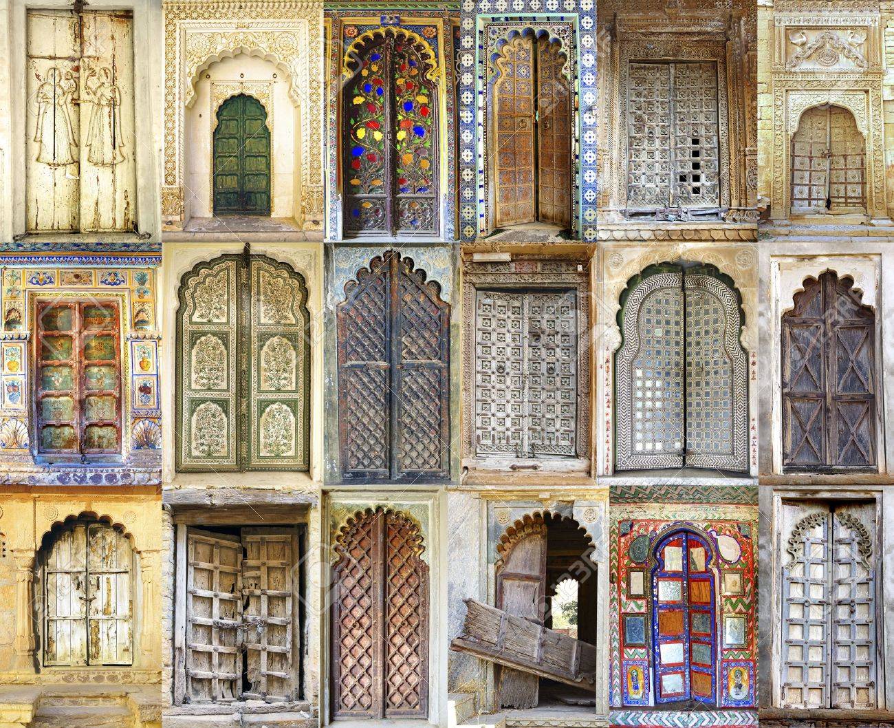 写真コラージュ、古代インドのドアの上の写真素材・画像素材 Image 