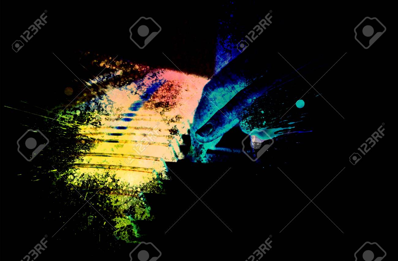 抽象的な美しい手アート水彩画背景のピアノの前景のキーボードや