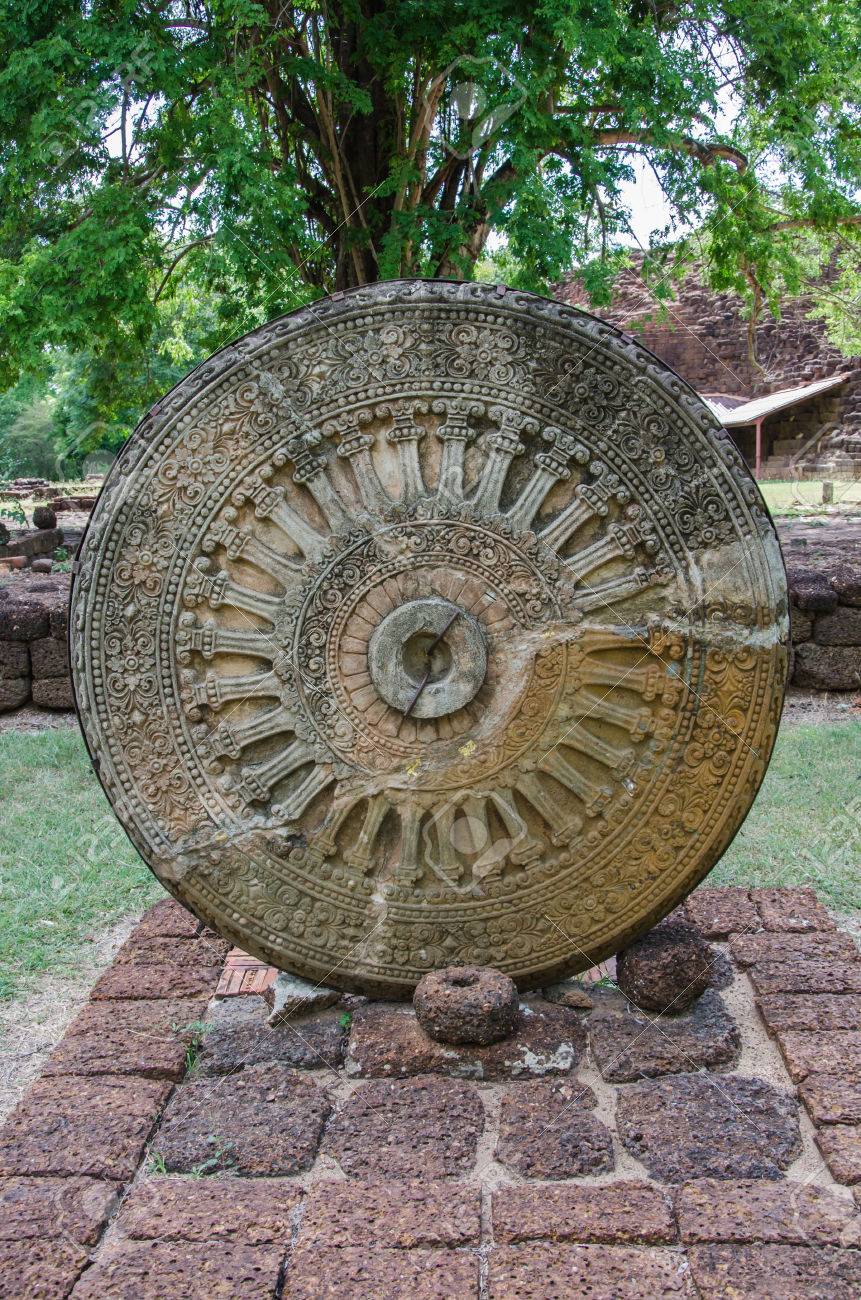 ancient wheel of dhamma wheel of life si thep historical park stock