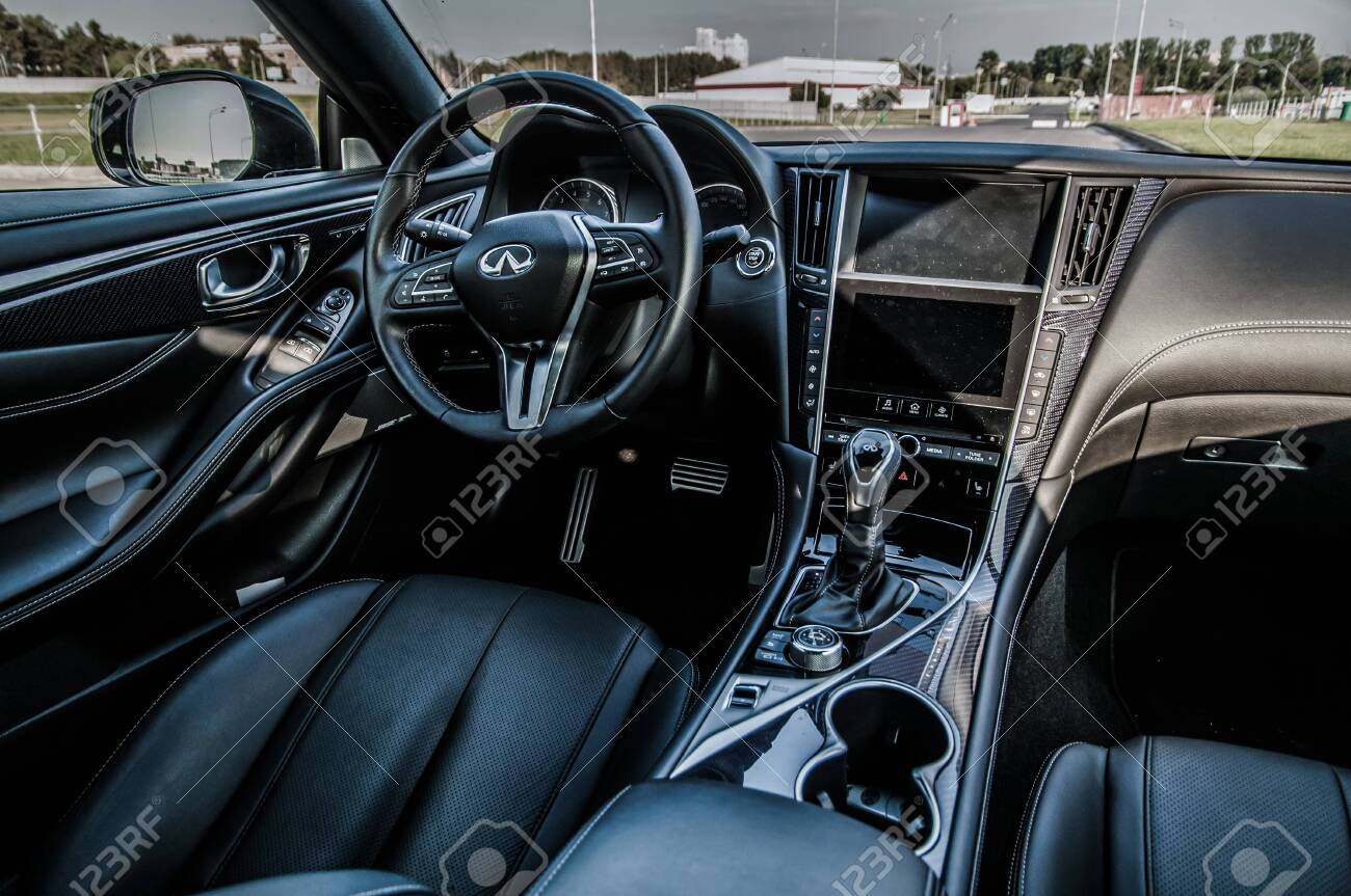 Moscow Russia September 1 2017 Infiniti Q60 Coupe Car Interior Stock Photo Picture And Royalty Free Image Image 138842083