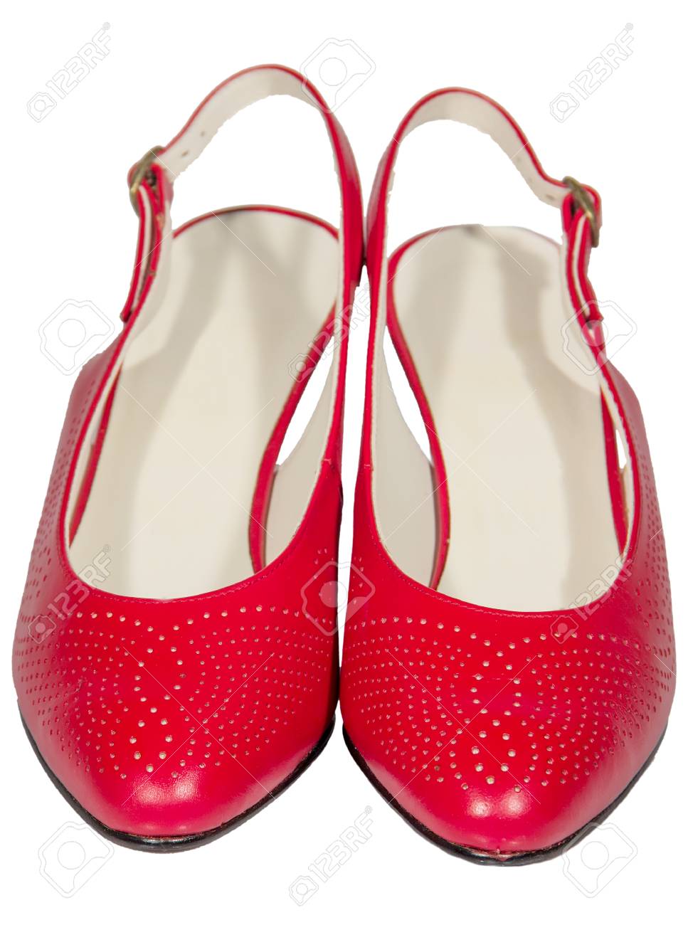 レディース靴サンダル ヒール分離白背景が赤 の写真素材 画像素材 Image