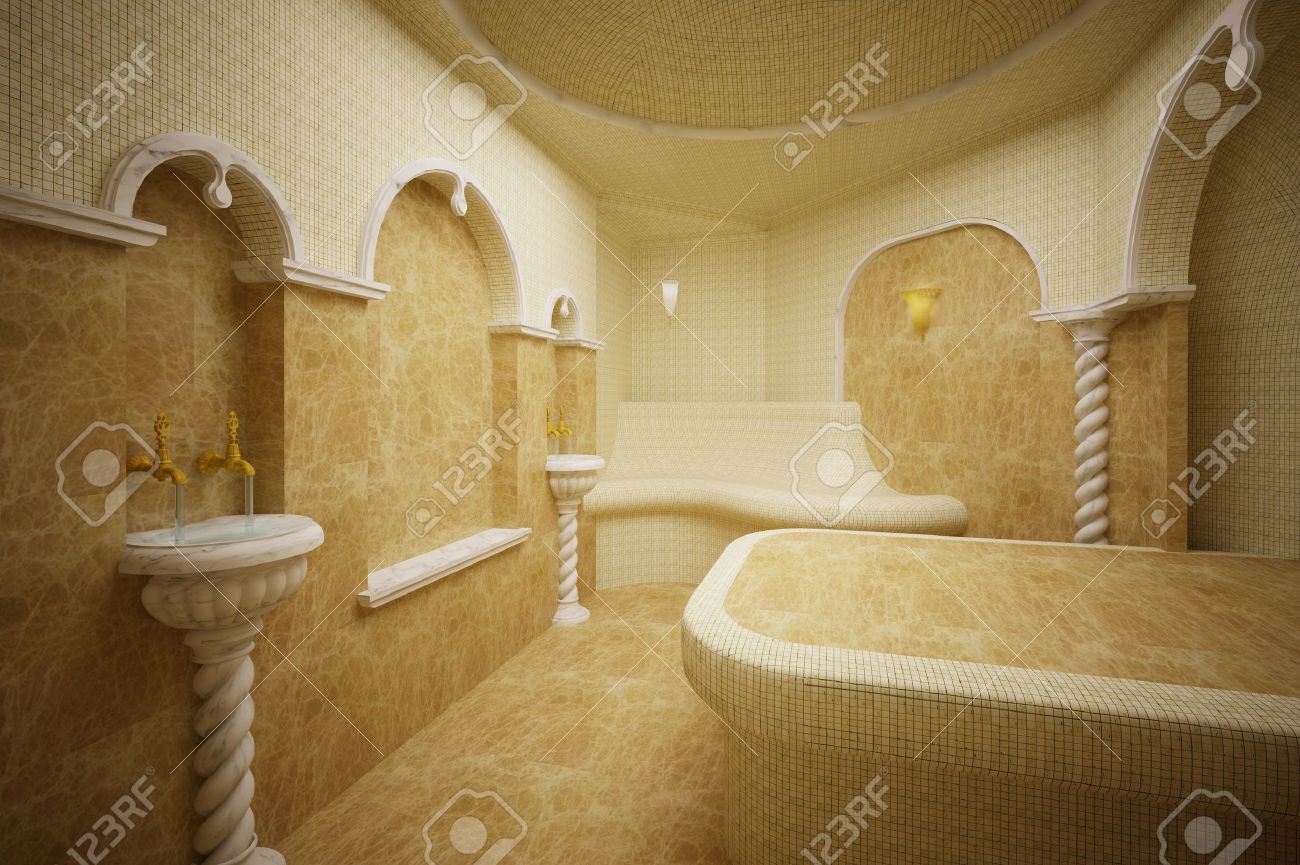 archivio fotografico hammam bagno turco in marmo e mosaici