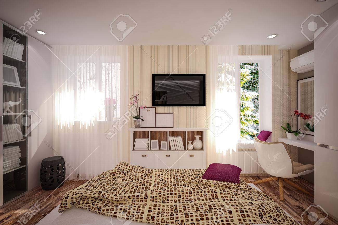 BelsÅ hálószoba modern stÃlusú lakberendezés royalty free stock ... Lakberendezés hálószoba