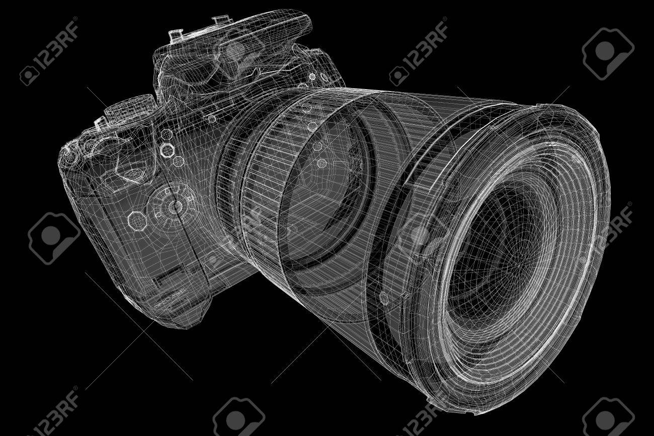Schwarz Digitalkamera 3d Modell Korper Struktur Drahtmodell Lizenzfreie Fotos Bilder Und Stock Fotografie Image