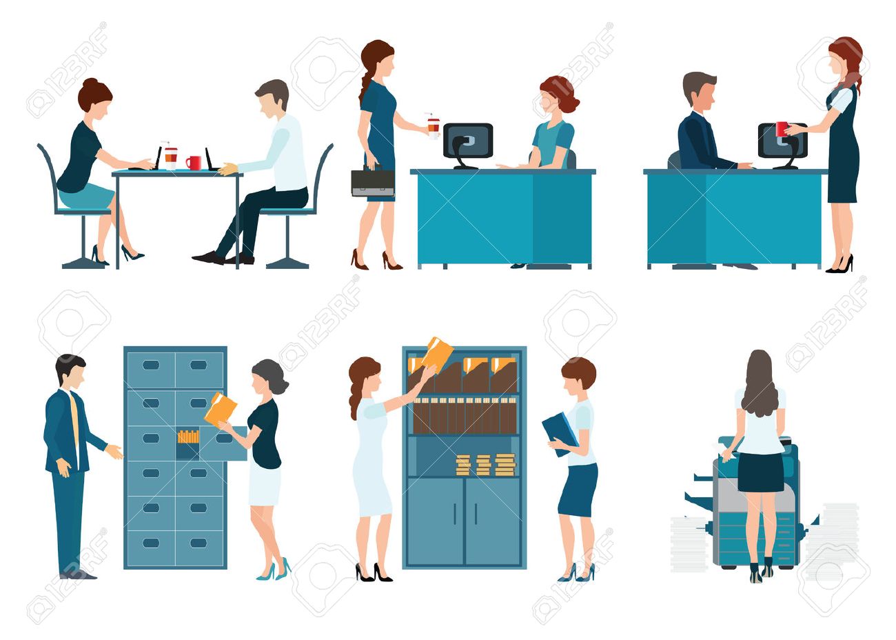 サラリーマン オフィスの人々 の分離の白い背景を作業ビジネス人々 ベクトル イラスト のイラスト素材 ベクタ Image