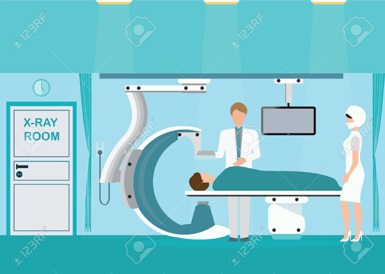 Medico Y El Paciente En La Sala De Operaciones Con Rayos X Analisis Medicos Angiografia Maquina O C Brazo X Ray De La Maquina De Escaner Ilustracion Vectorial Ilustraciones Vectoriales Clip Art Vectorizado