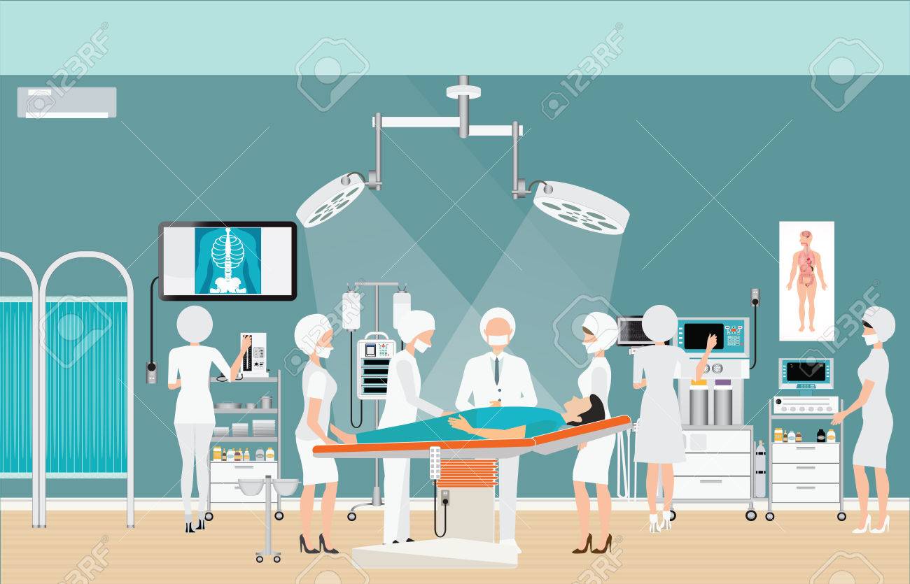 Medical hospital surgery operation room interior at the hospital with doctor and patient, medical health care charactors vector illustration. - 61450040 Medical hospital surgery operation room interior at the hospital with doctor and patient, medical health care charactors vector illustration. - 61450040