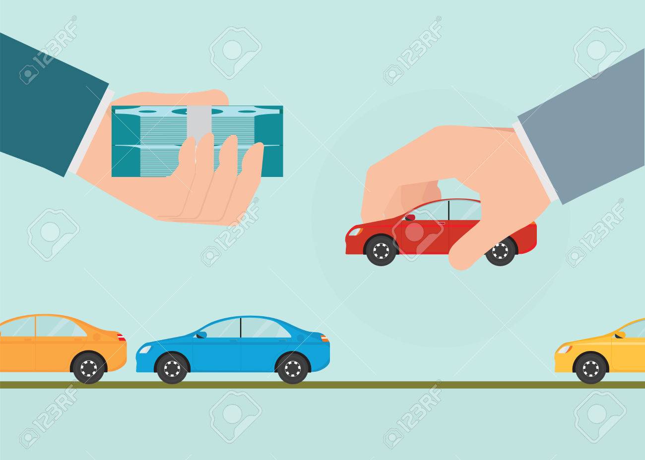 buying new car conceptual hand holding car and money rental