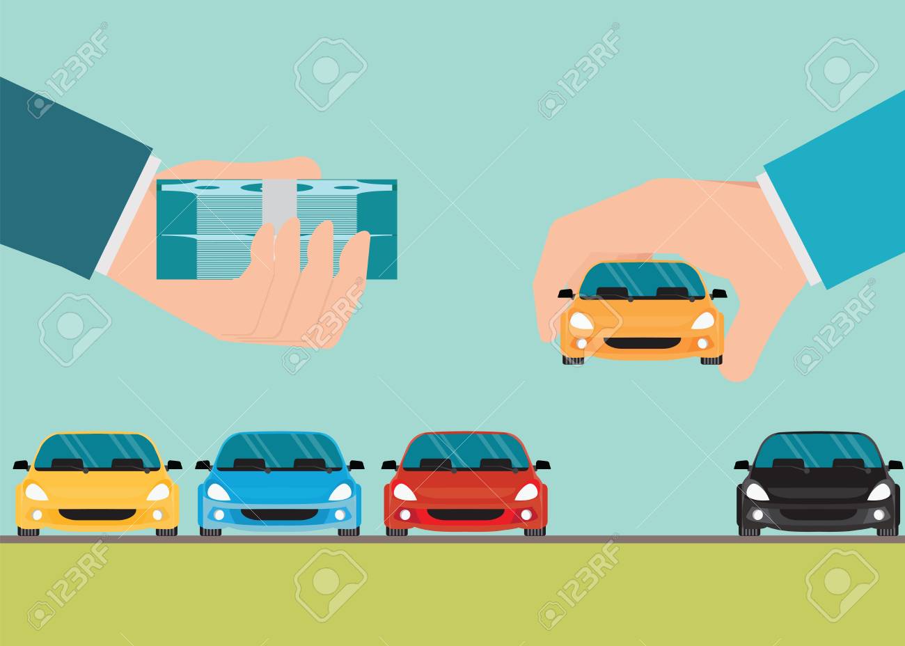 buying new car conceptual hand holding car and money rental