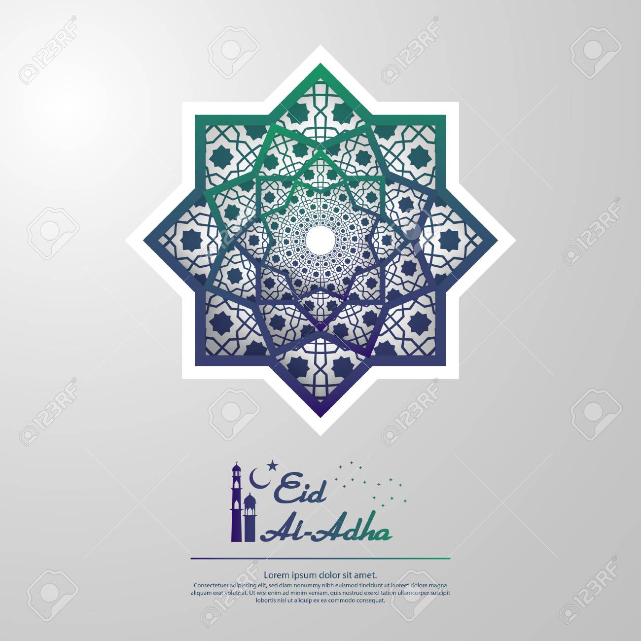 eid al adha or fitr mubarak islamic greeting card design. abstract..