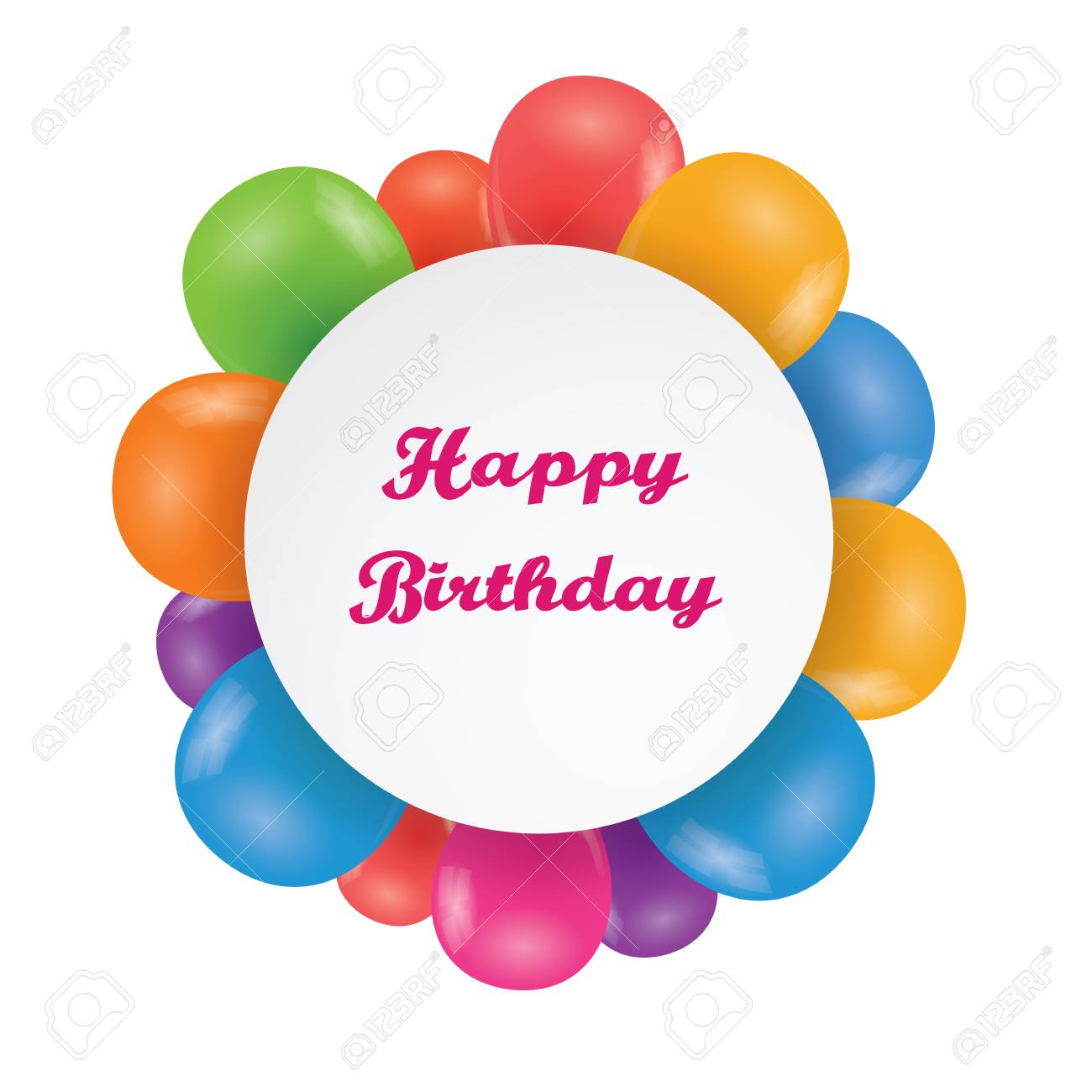 ラウンド フレームの ハッピーバースデー を実行します 色とりどりの風船 リアルなイメージ 楽しいとお祝いグリーティング カード デザイン ベクトルの図 のイラスト素材 ベクタ Image