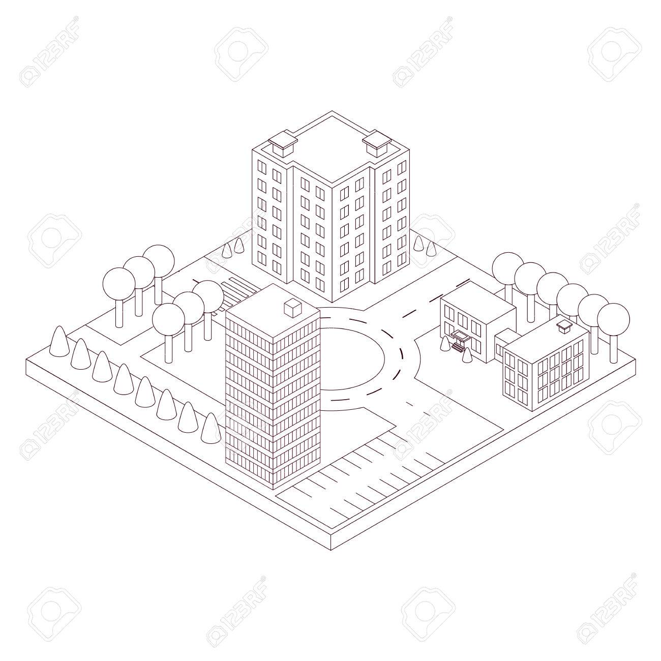 Isometric Map Of The Area Linear Style High Rise Building And