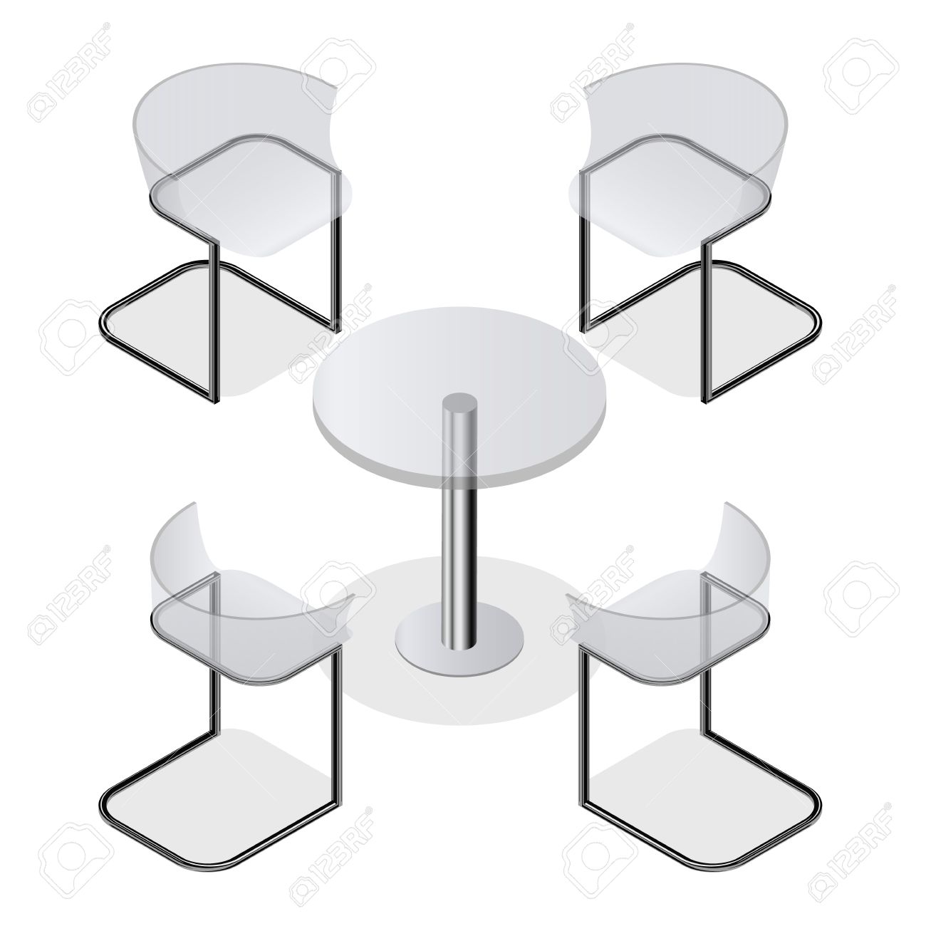 Conjunto De Sillas Isométricas Transparentes Y Una Mesa Redonda Para ... Conjunto De Sillas Isométricas Transparentes Y Una Mesa Redonda Para ...