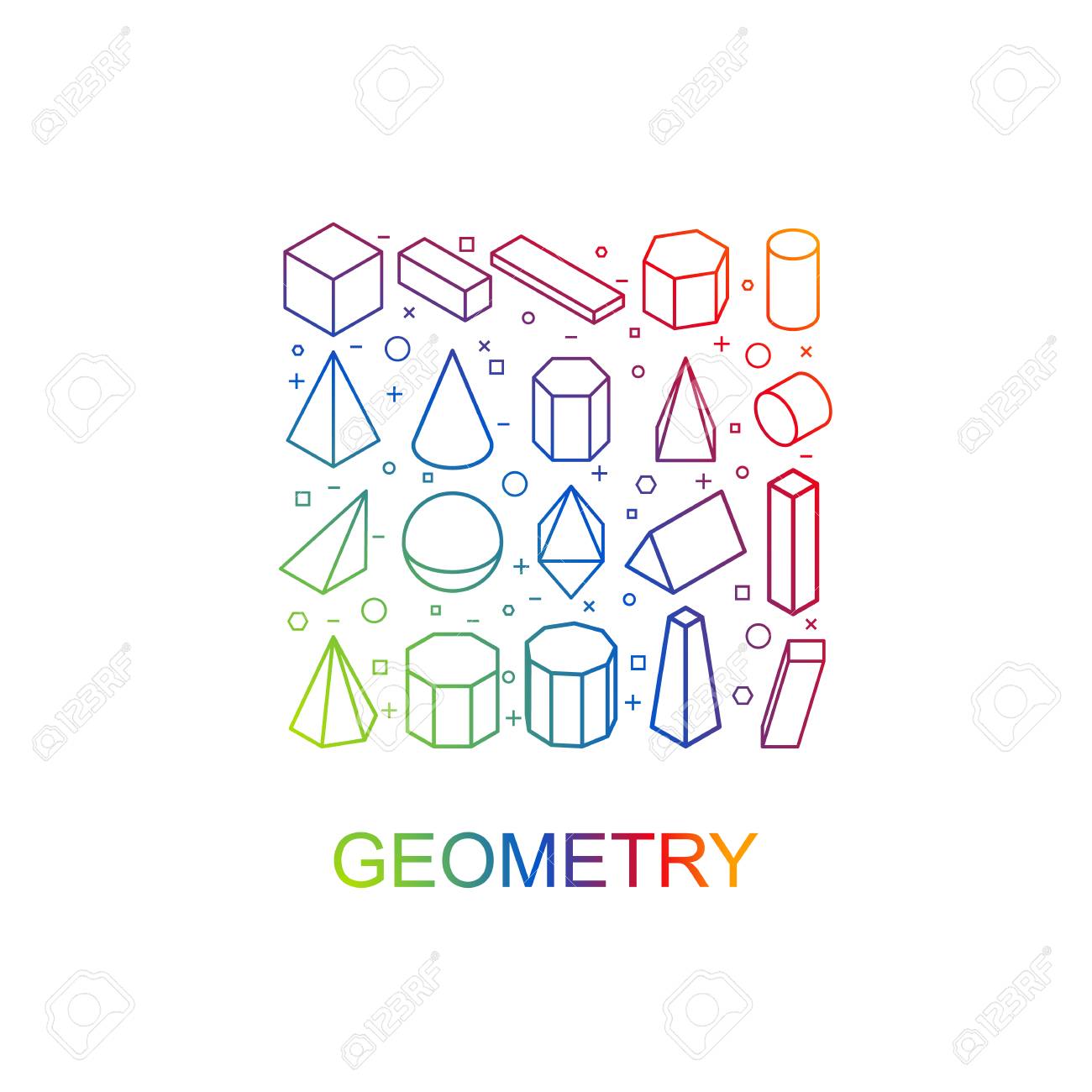 等数形の幾何色の図形 数学記号アイコン 白い背景に隔離されています ベクトルイラスト のイラスト素材 ベクタ Image