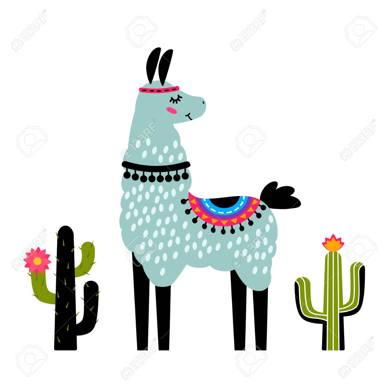 Funny Llama Alpaca With Cacti Template For Printing On Textiles T Shirt Vector Illustration Isolated In Cartoon Style Royalty Free Cliparts Vectors And Stock Illustration Image 98112594