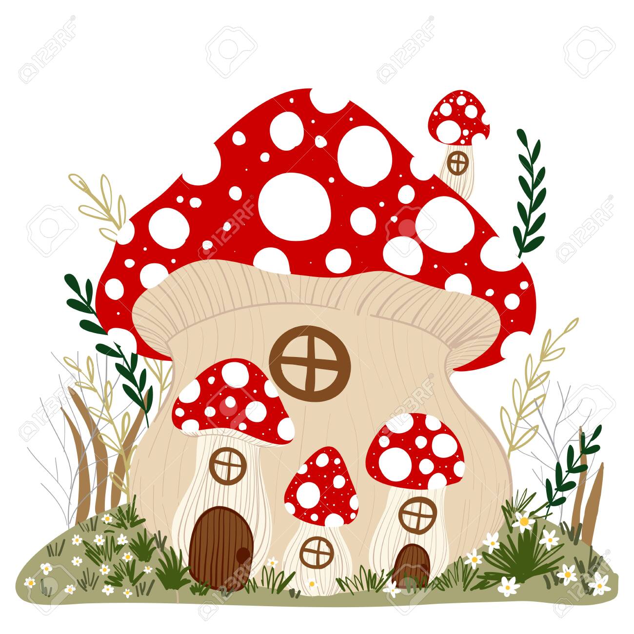 Mushroom House In Fairy Garden Illustration Vector Royalty Free Cliparts Vectors And Stock Illustration Image