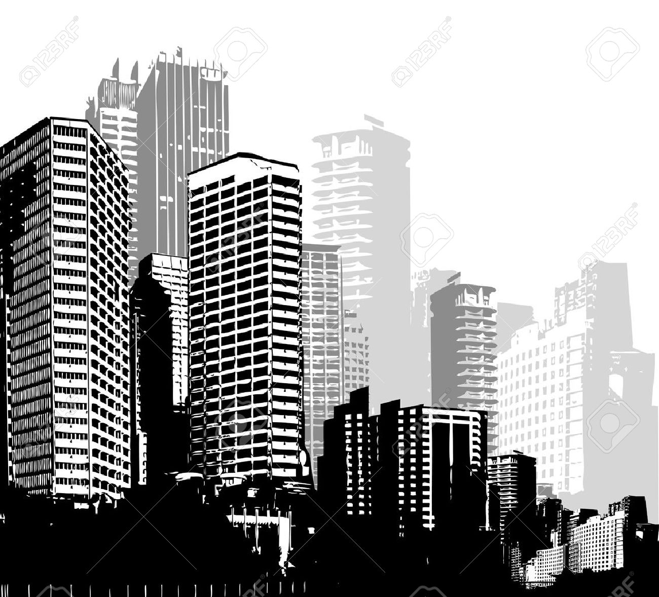 Black and white panorama cities. Vector art - 39526607 Black and white panorama cities. Vector art - 39526607