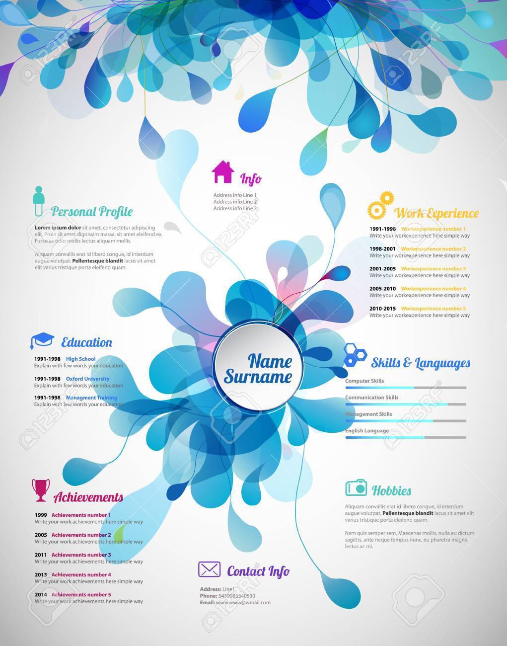 color rico plantilla cv currículum creativo ilustraciones