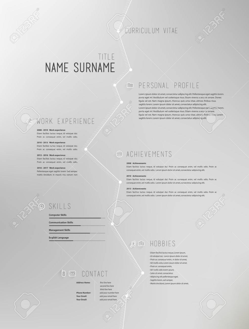 creative simple curriculum vitae template on grey background