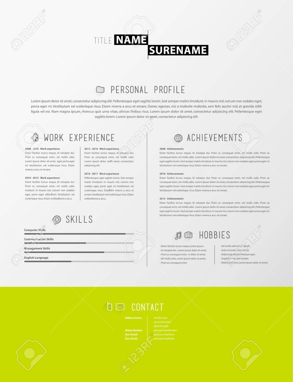 creative simple cv template with green stripe in footer stock vector 64539002