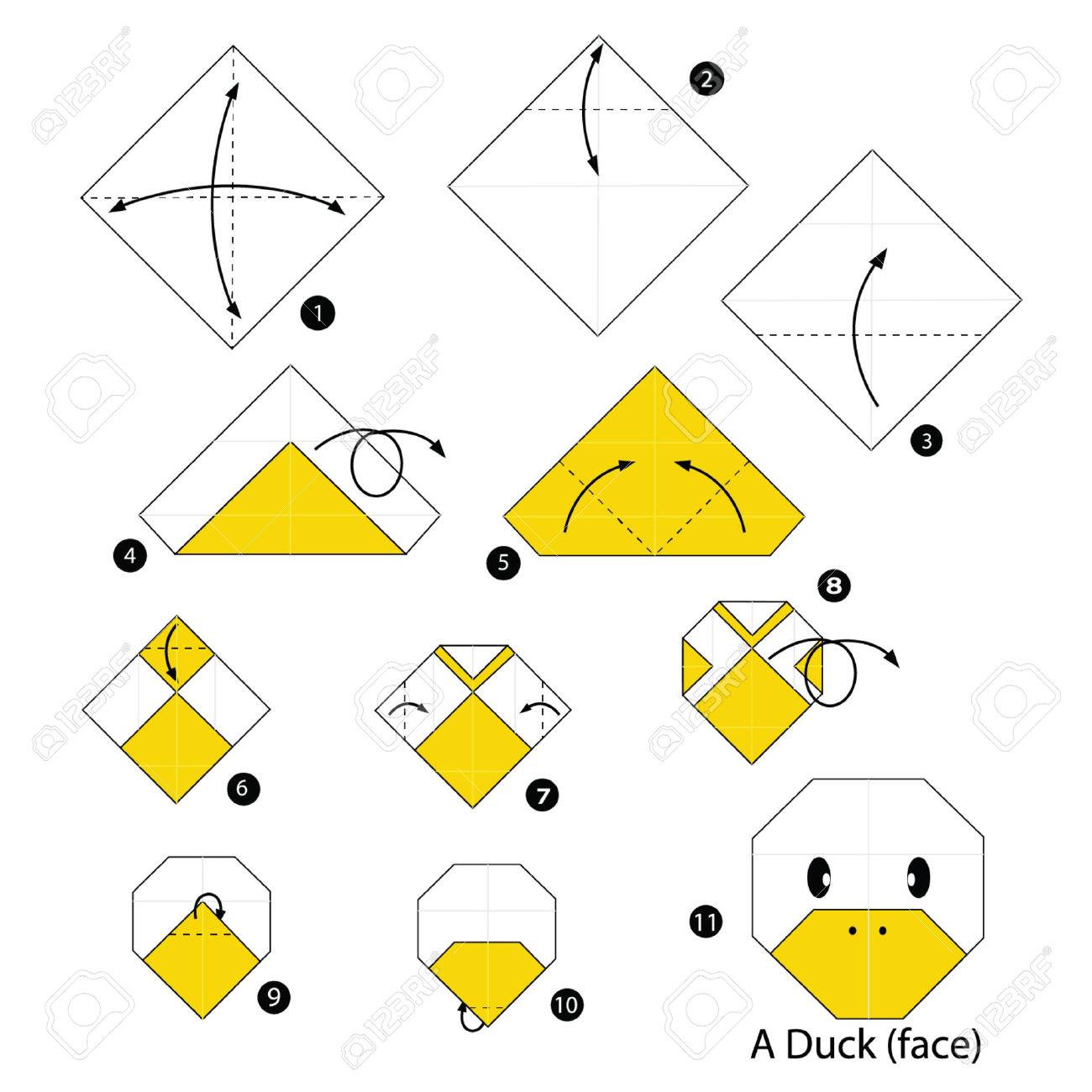 step by step instructions how to make origami duck royalty free
