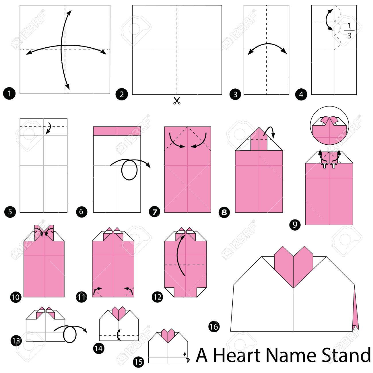 Step By Step Instructions How To Make Origami A Heart Name Stand