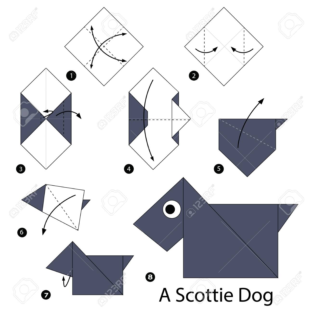 Paso A Paso Las Instrucciones De Cómo Hacer Origami Un Perro De Scottie