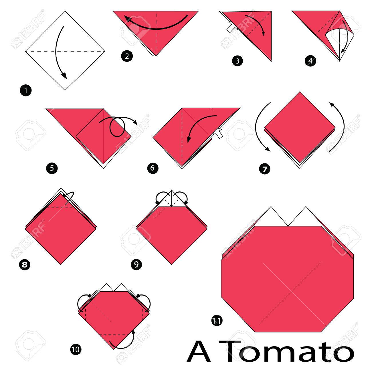折り紙はトマトを作るための方法を手順を追って説明します のイラスト素材 ベクタ Image 折り紙はトマトを作るための方法を手順を追って説明します のイラスト素材 ベクタ Image