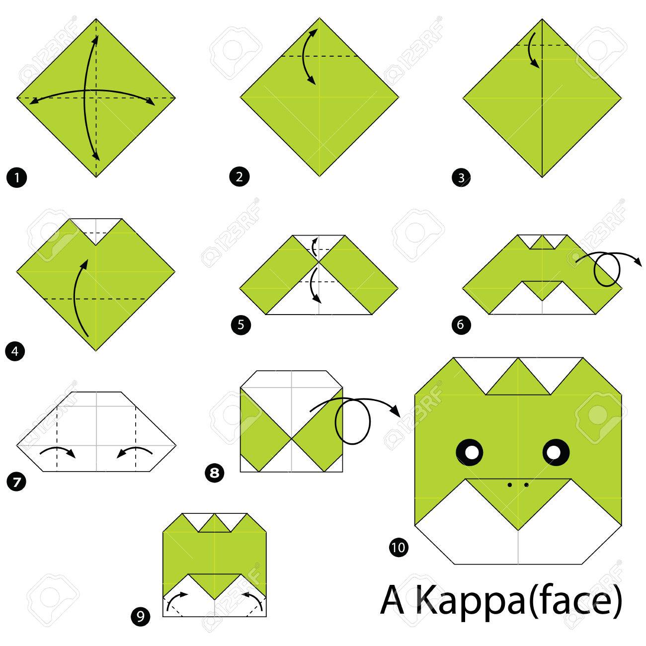 折り紙のカッパを作る方法を手順を追って説明します のイラスト素材 ベクタ Image