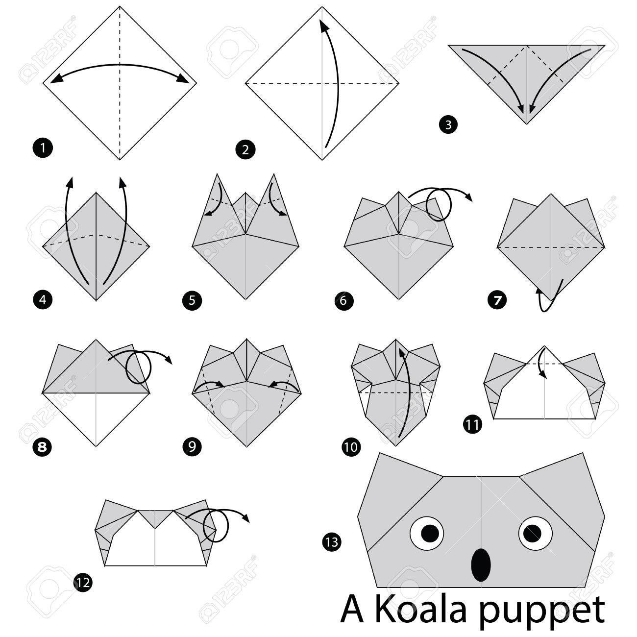 A Step By Step Instructions How To Make Origami A Koala Puppet