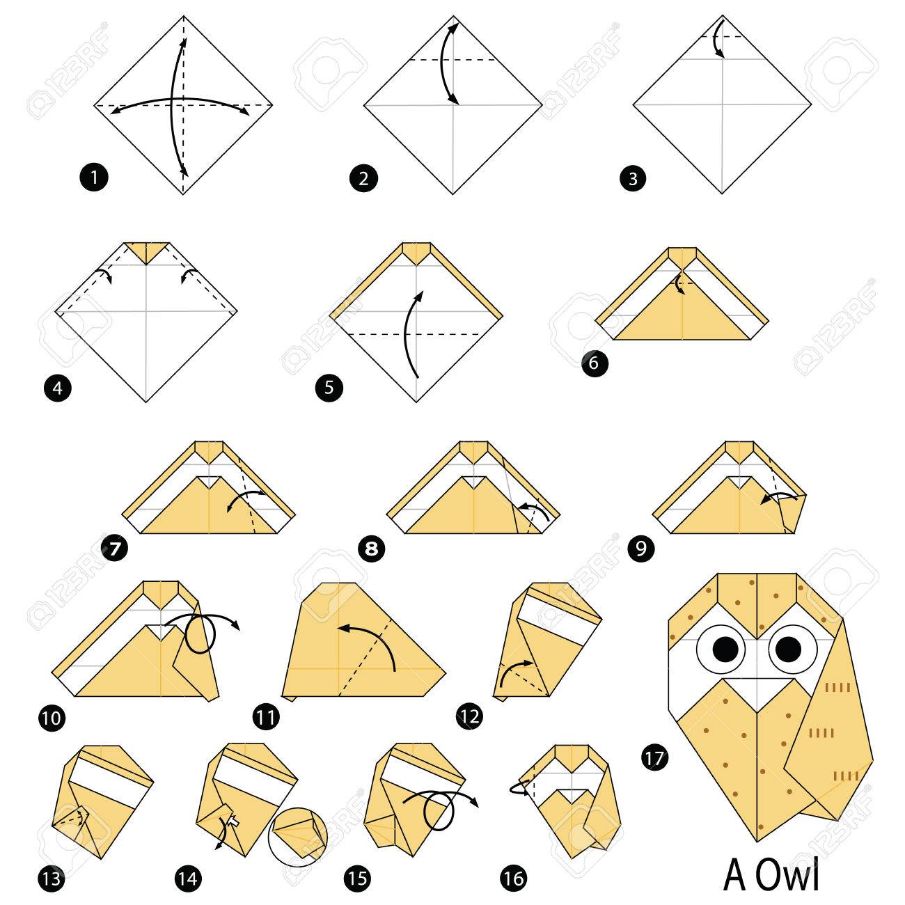 Step By Step Instructions On How To Make Origami Of An Owl