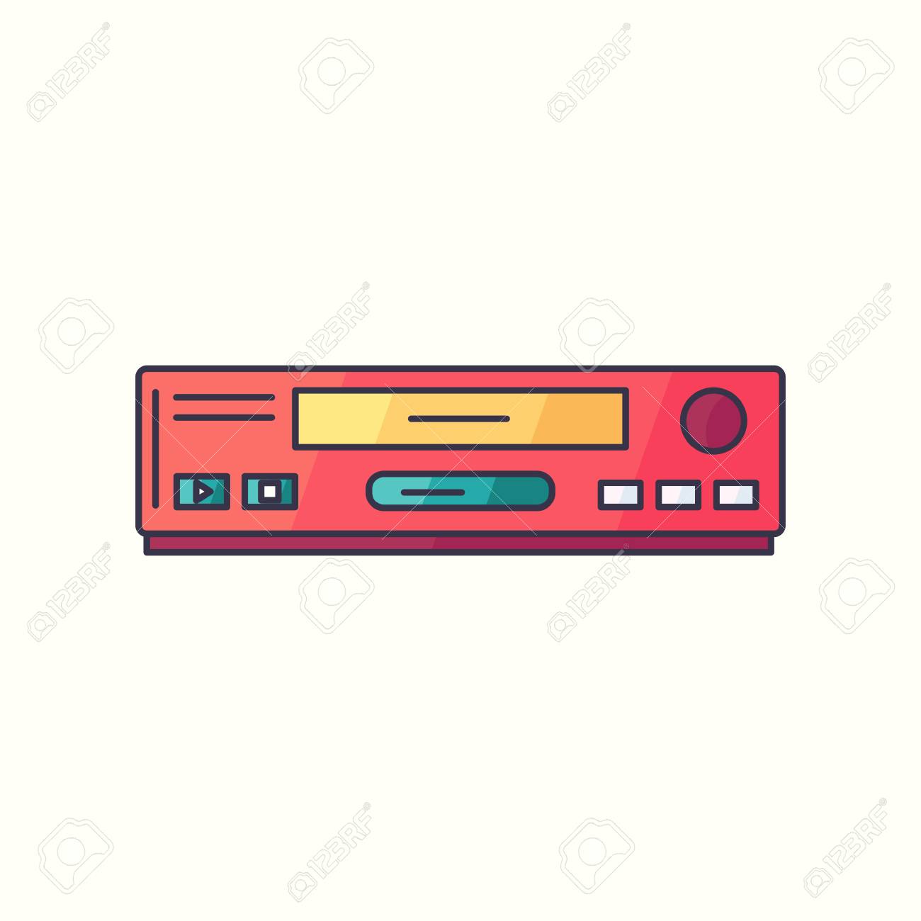 VHS Vector Flat Linear Icon. VCR Hipster Device Symbol In Bright Trendy  Colors. Old Electronic Gadget From 90s. 免版税剪贴画，向量插图和库存图片. Image 80339969, image size:1300x1300