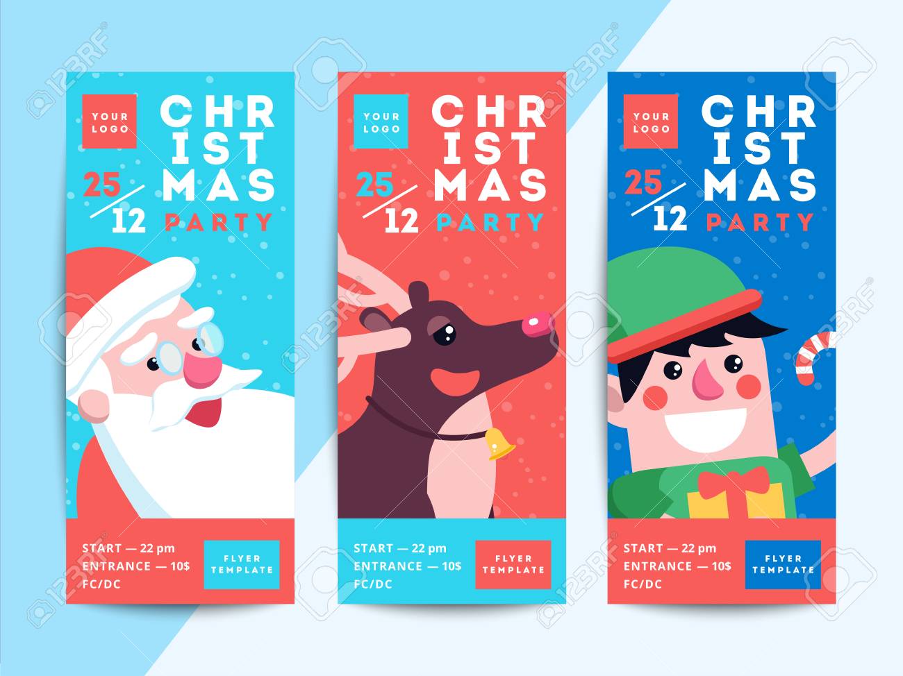 christmas party flyer template design xmas poster in funny cartoon