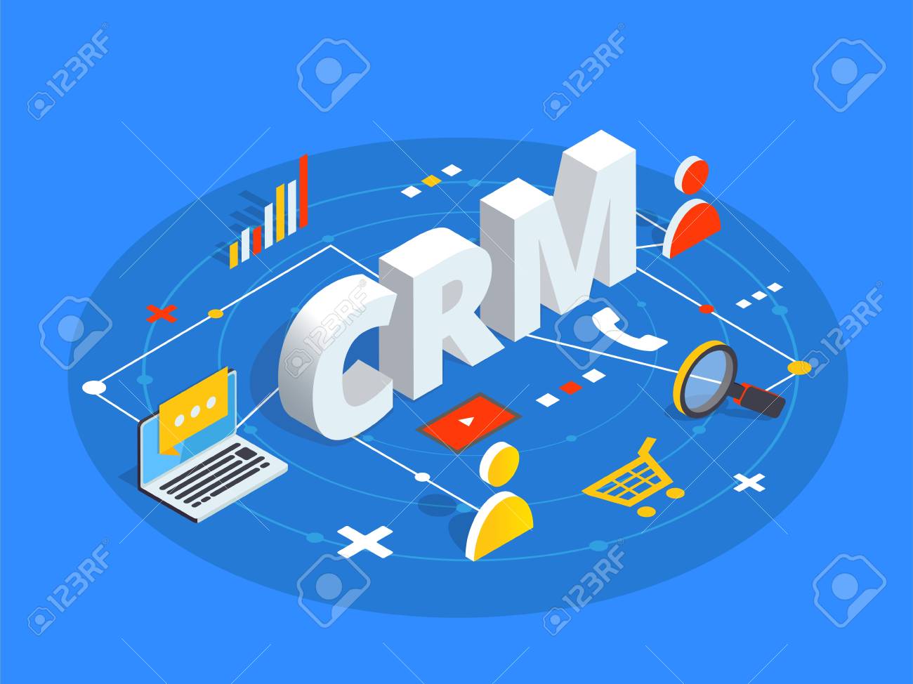 CRM isometric vector illustration. Customer relationship management concept background. Customer and company interaction approach. - 90412660 CRM isometric vector illustration. Customer relationship management concept background. Customer and company interaction approach. - 90412660