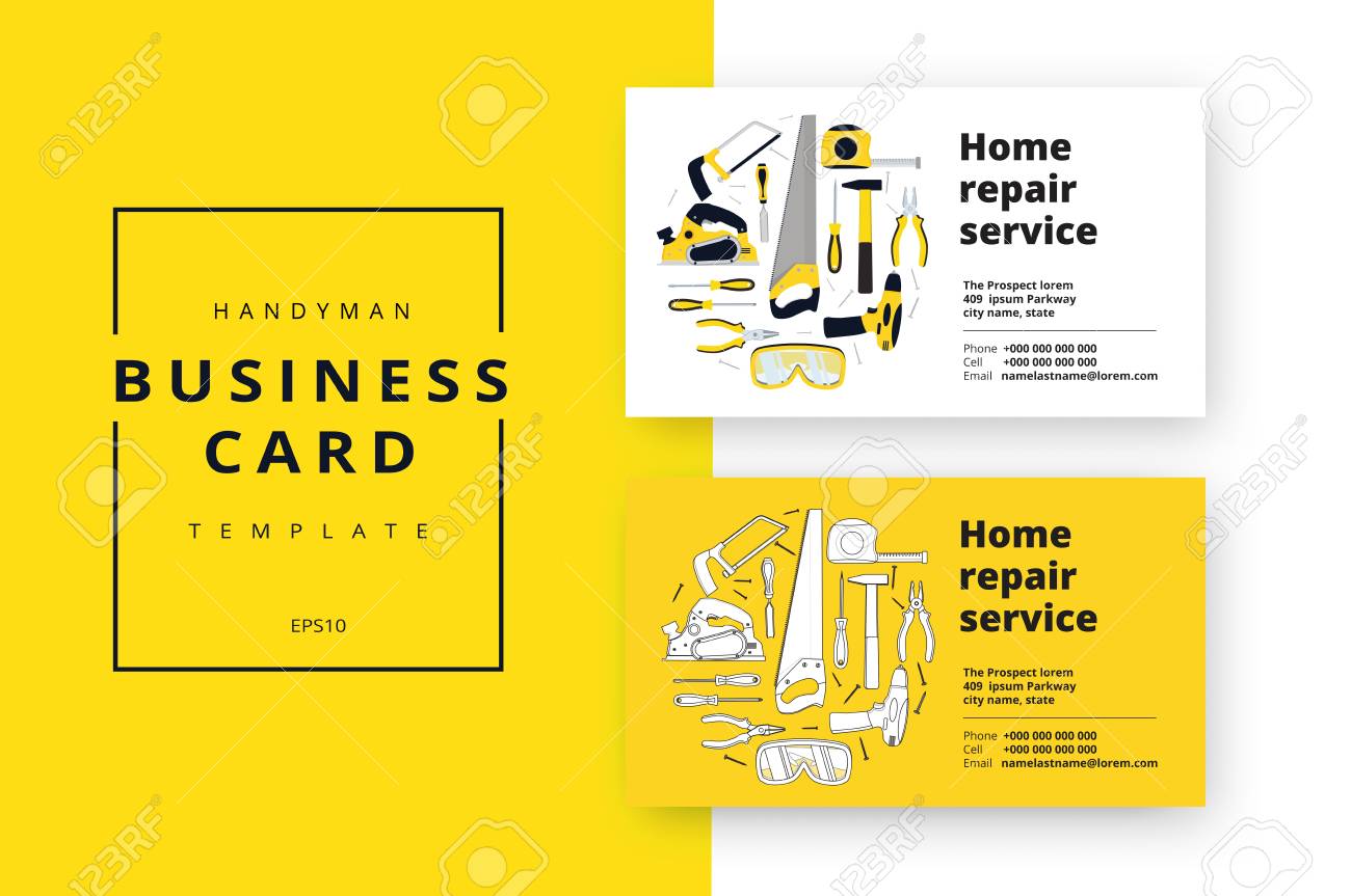 Home Improvement Corporate Business Card With Repair Tools. House 