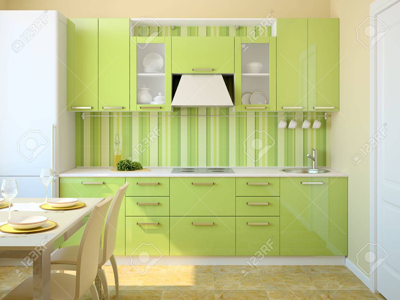 Modern zöld konyha. 3d render royalty free stock fotók, képek és ... Konyha zöld