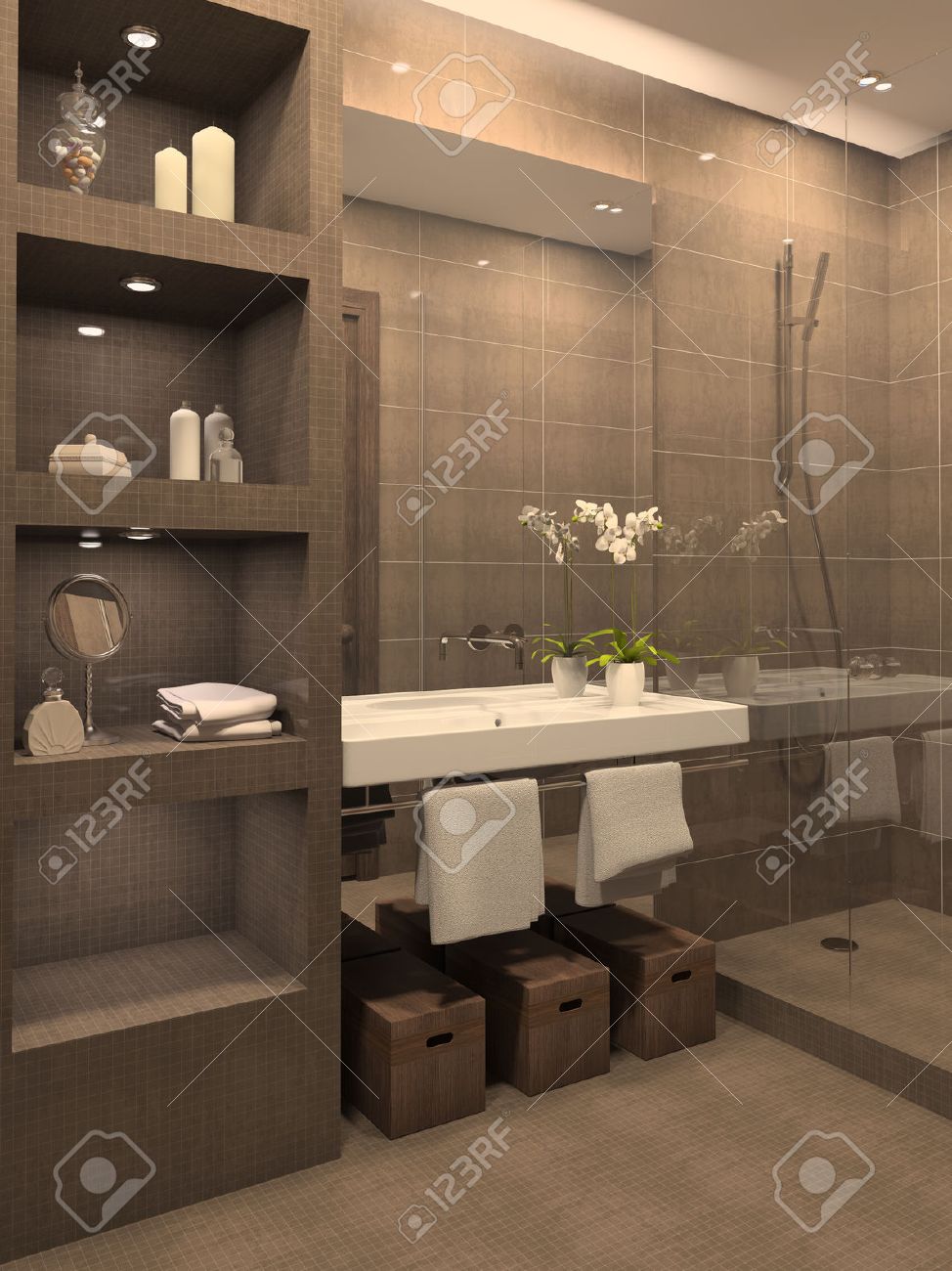 modern bathroom interior. 3d render. stock photo, picture and modern bathroom interior. 3d render. stock photo, picture and