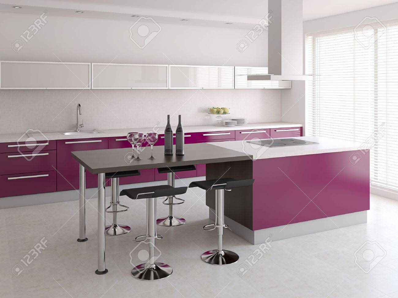 Interior of modern kitchen. 3d render. - 46522674 Interior of modern kitchen. 3d render. - 46522674