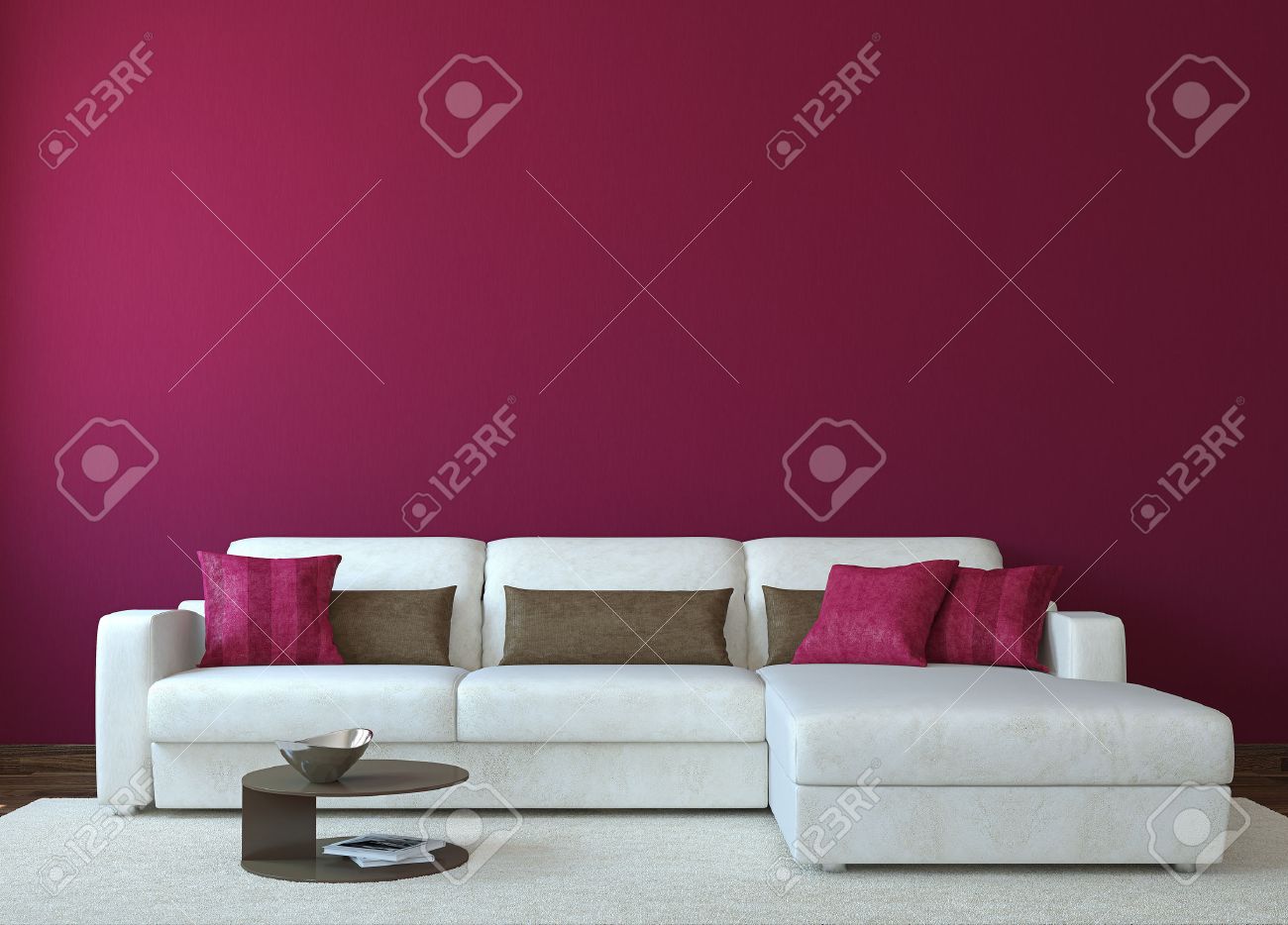 Modern living-room interior with white couch near empty red wall. 3d render. Photo for book cover was made by me. - 46522681 Modern living-room interior with white couch near empty red wall. 3d render. Photo for book cover was made by me. - 46522681