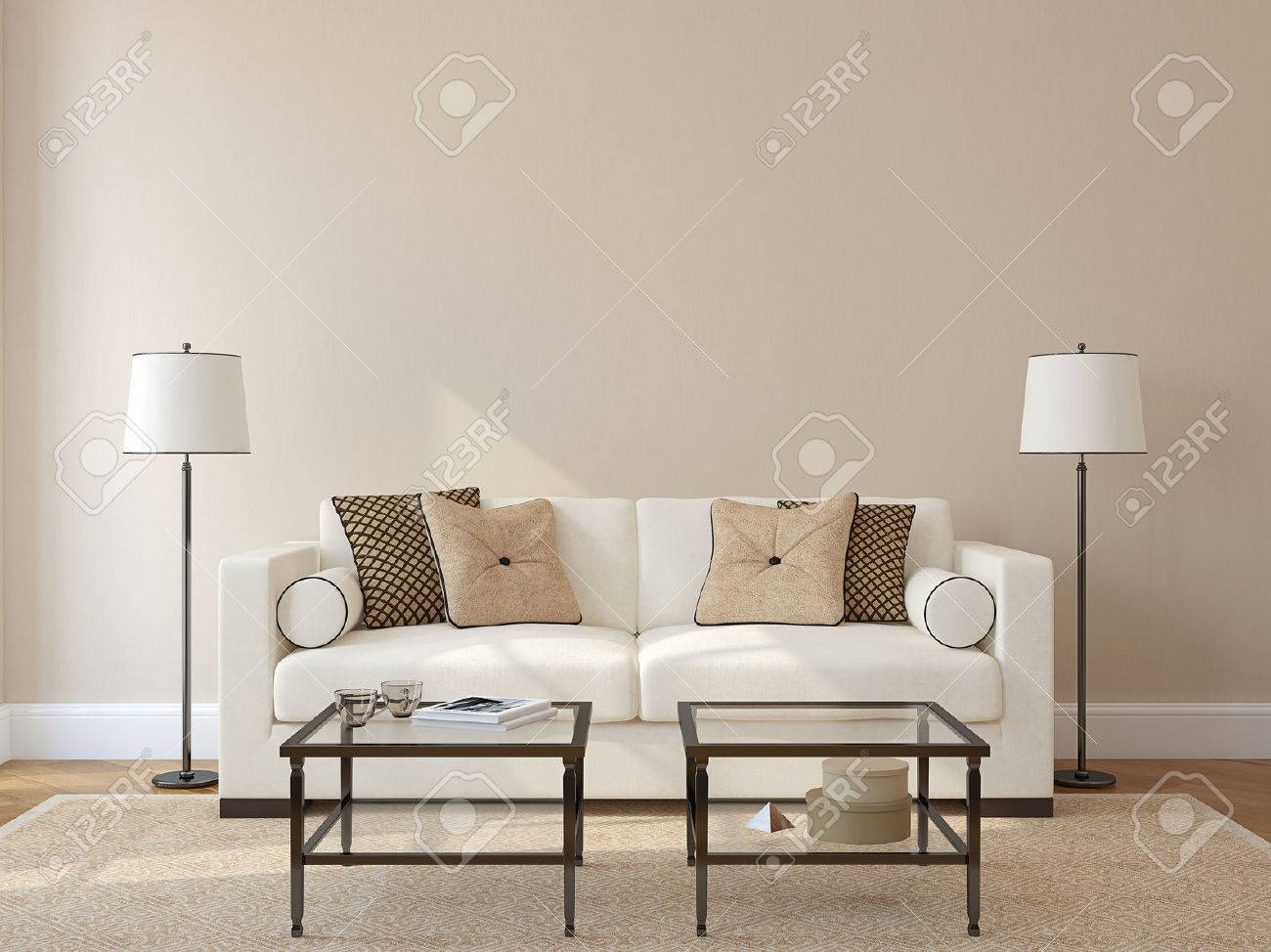 Modern living-room interior with white couch near empty beige wall. 3d render. Photo on book cover was made by me. - 47011268 Modern living-room interior with white couch near empty beige wall. 3d render. Photo on book cover was made by me. - 47011268