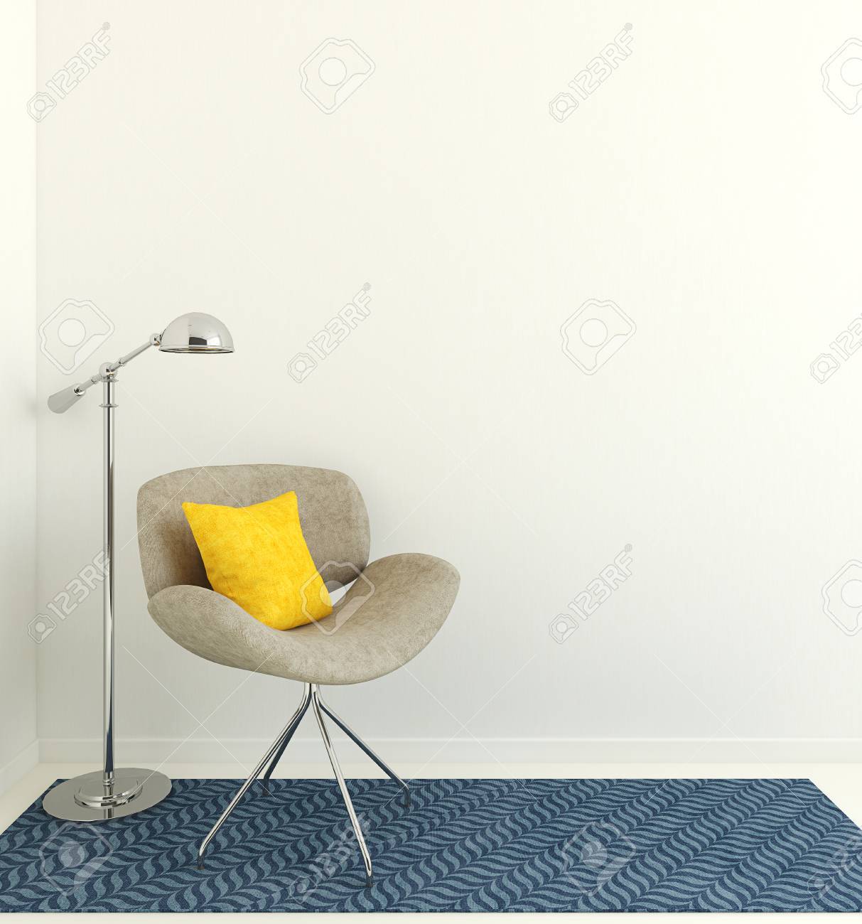 Modern interior with gray armchair near empty white wall. 3d render. - 51731742 Modern interior with gray armchair near empty white wall. 3d render. - 51731742