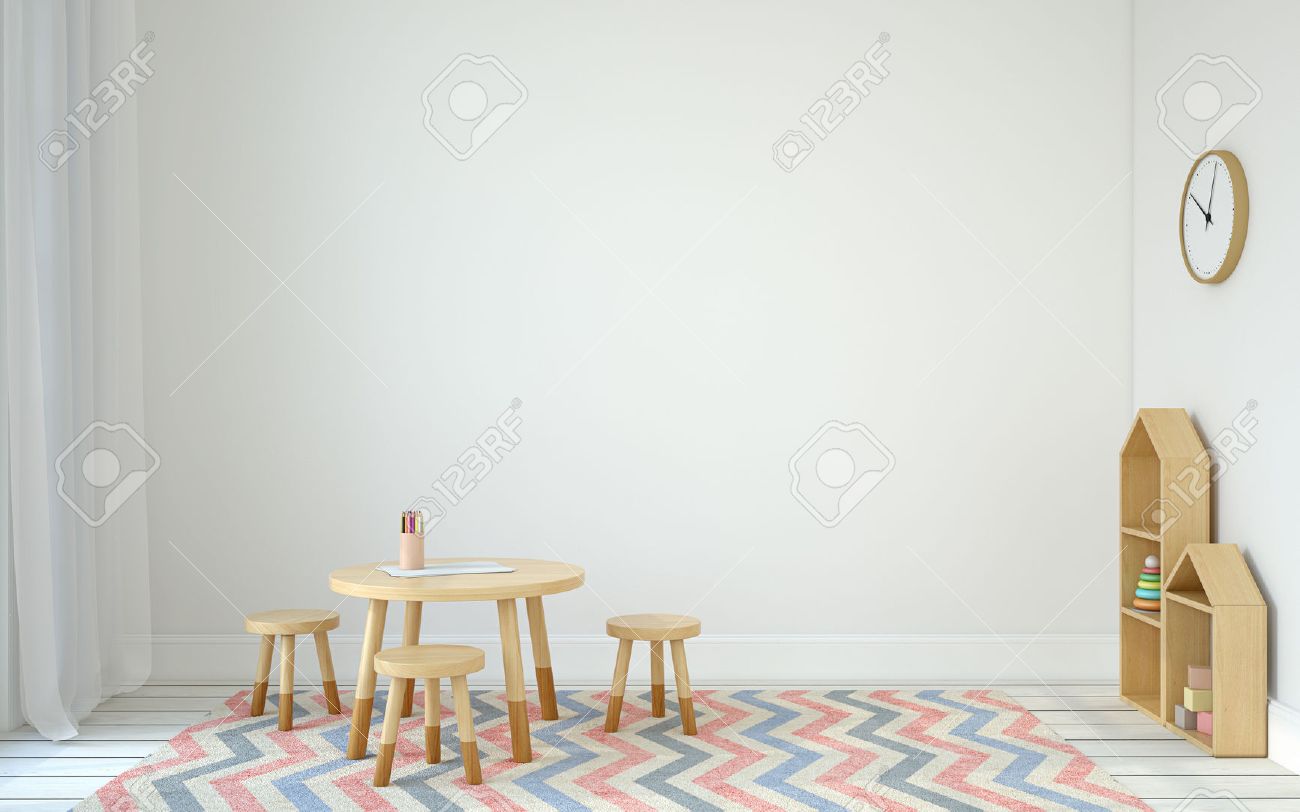Interior of playroom with small table and three chairs. Scandinavic style. 3d render. - 67199334 Interior of playroom with small table and three chairs. Scandinavic style. 3d render. - 67199334