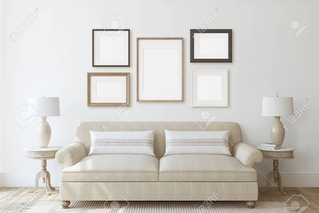 Modern living-room interior in neutral colors. Frame mockup. Interior mockup. 3d render. - 128722497 Modern living-room interior in neutral colors. Frame mockup. Interior mockup. 3d render. - 128722497
