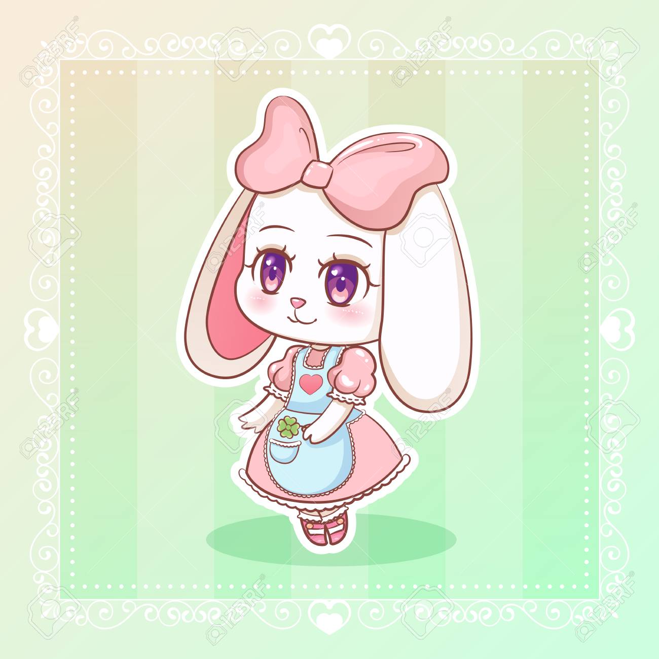 Sweet Rabbit Little Cute Kawaii Anime Cartoon Bunny Girl In Dress ...