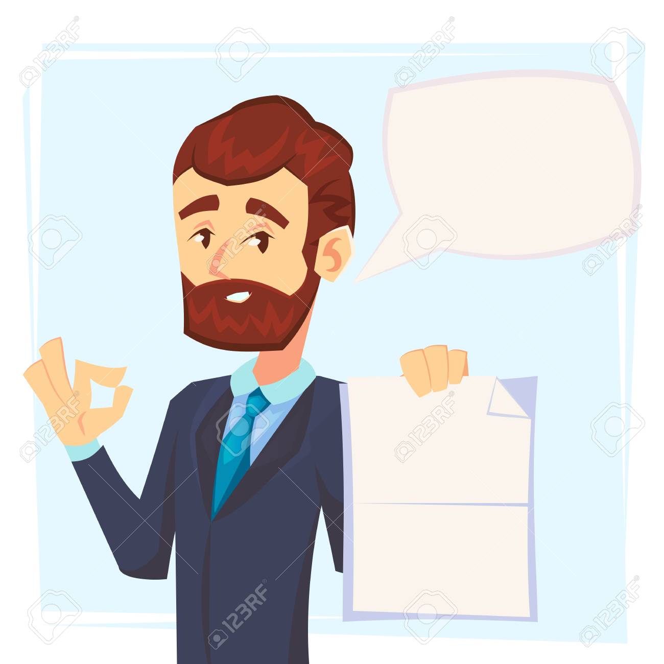 handsome manager in formal suit holding a blank sheet and ok