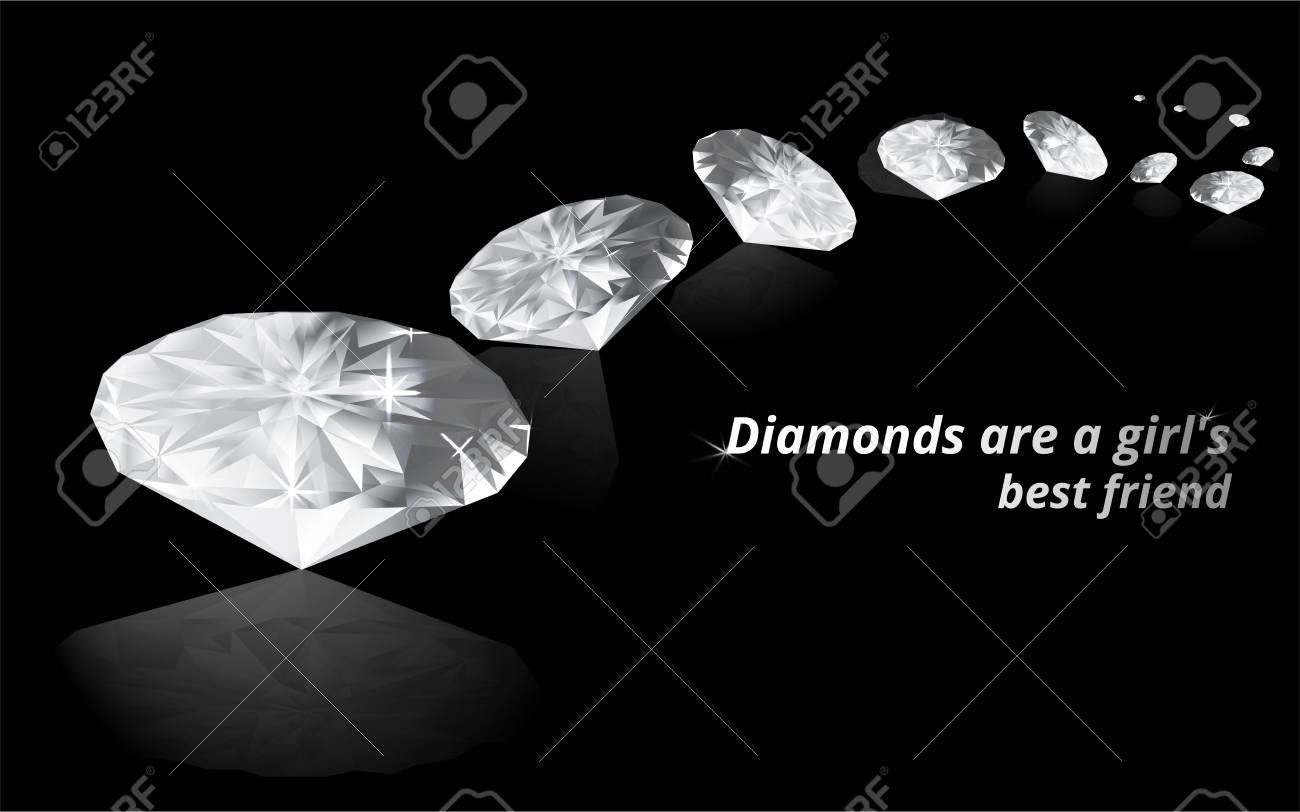 Diamonds On Black Color Mirrored Background With Reflections Vector Illustration For Print And Web Diamonds Are The Girls Best Friend Creative Banner Flyer Book Cover Royalty Free Cliparts Vectors And Stock