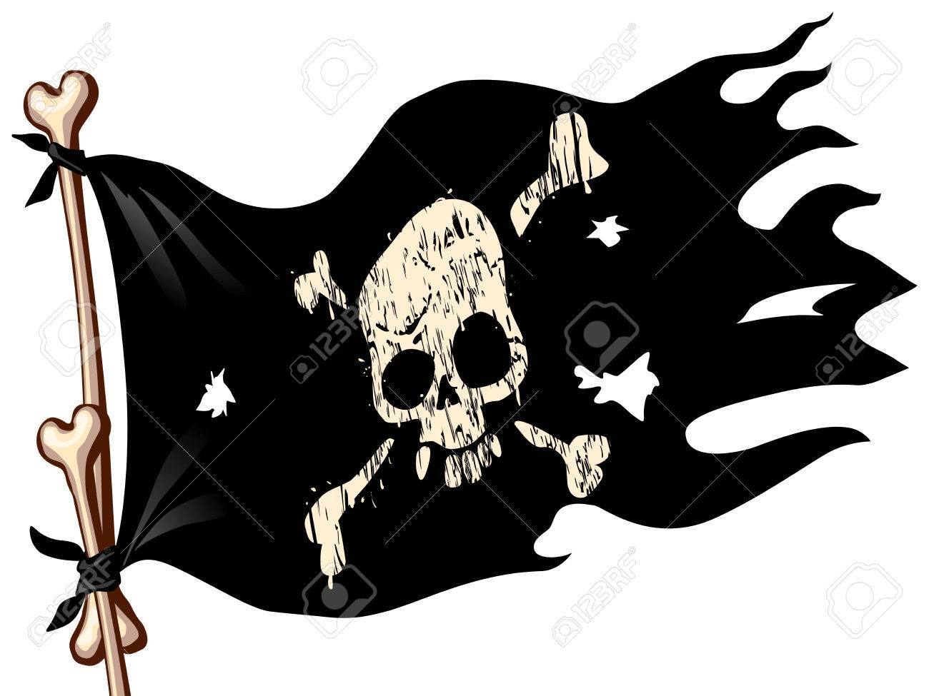 Waving Flag With Jolly Roger Eps8 Cmyk Organized By Layers