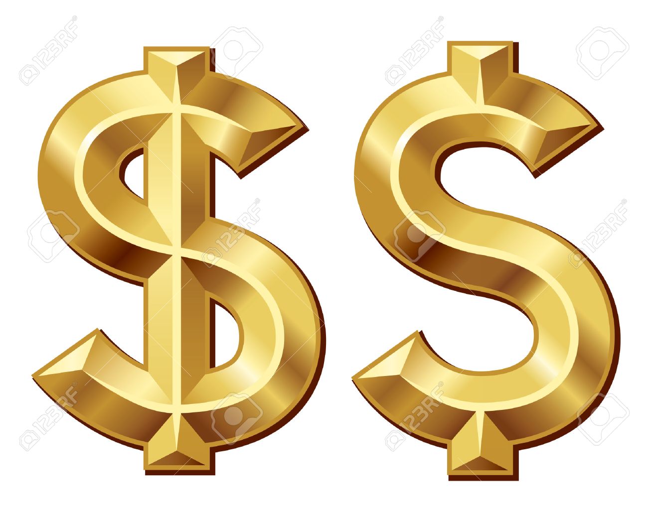 Two Gold Dollar Signs. Eps8. CMYK. Organized By Layers. Global Colors.  Gradients Used. Royalty Free SVG, Cliparts, Vectors, and Stock  Illustration. Image 32851764., image size:1300x1040
