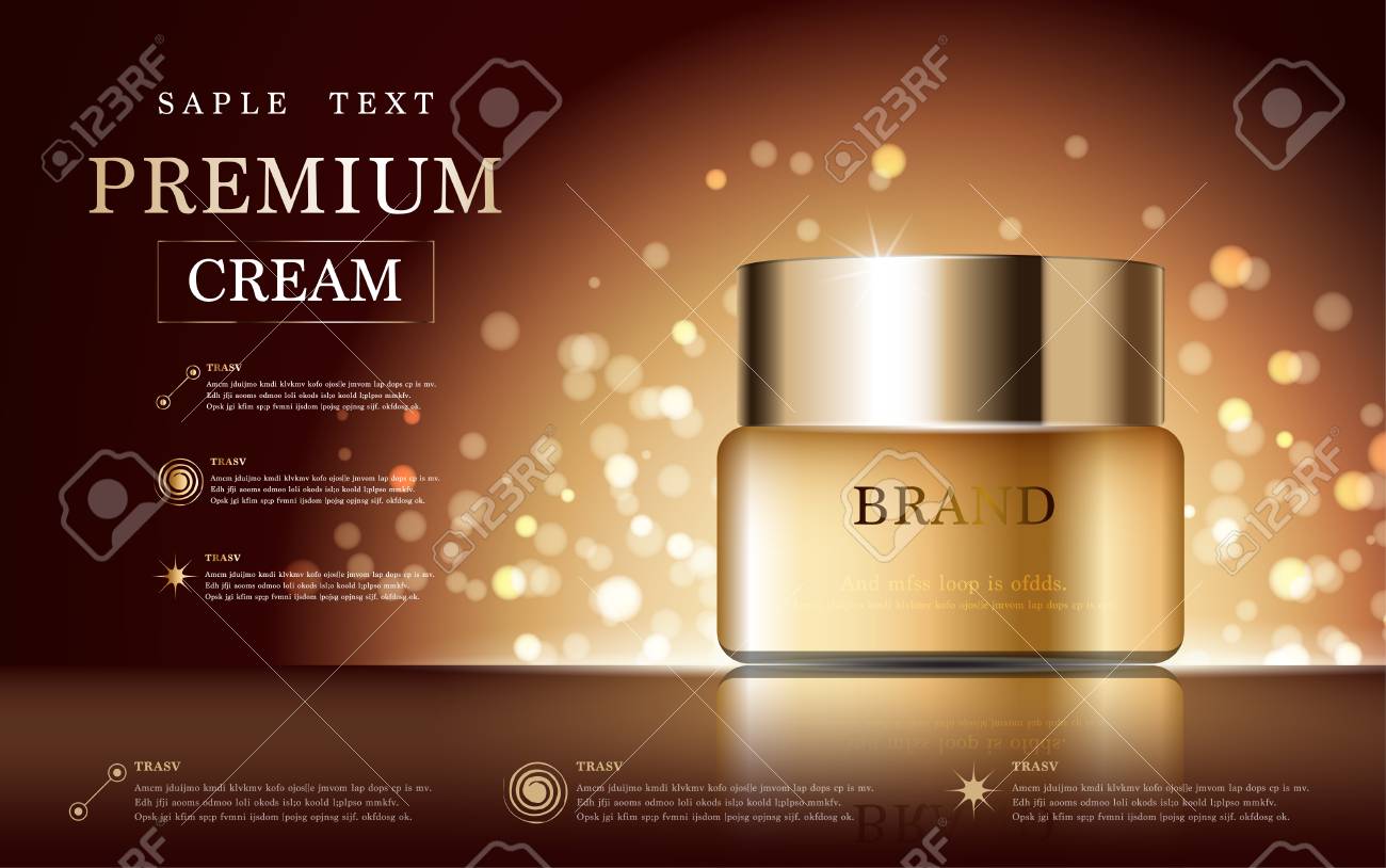 年間販売または祭り販売のため保湿クリーム ゴールド マスク クリーム ボトル キラキラ粒子背景に分離されました 優雅な化粧品の広告の図 のイラスト素材 ベクタ Image