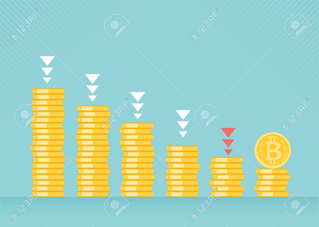 Financial Growth Concept With Golden Bitcoins Up Or Down Income Royalty Free Cliparts Vectors And Stock Illustration Image 153571207